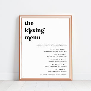 Moderne Retro-Schrift Das Kissing-Menü Hochzeitsze Poster