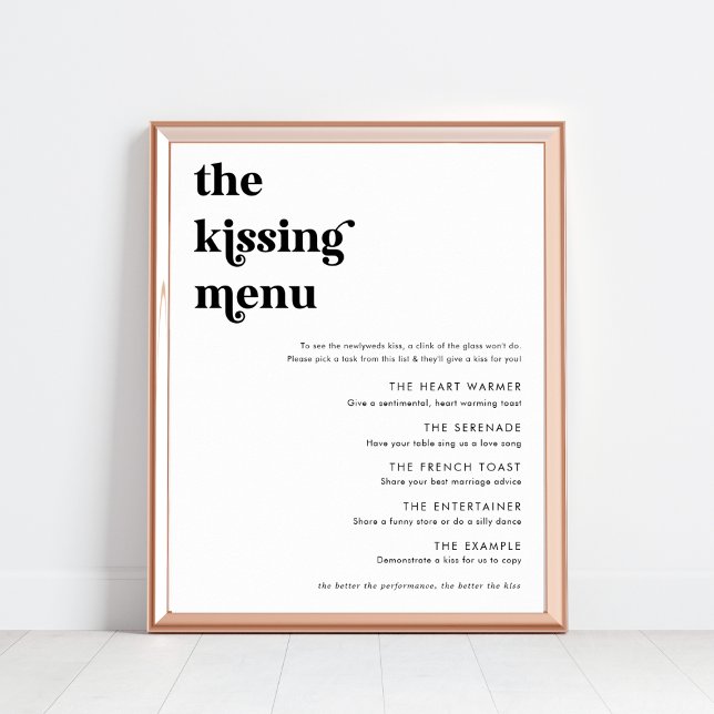 Moderne Retro-Schrift Das Kissing-Menü Hochzeitsze Poster (Von Creator hochgeladen)