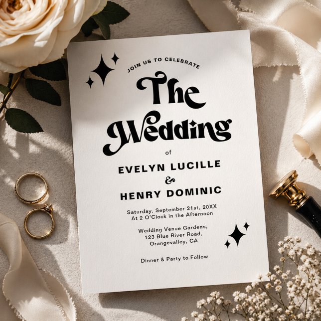 Moderne Retro-Script Schwarz-Weiß-Hochzeit Einladung (Von Creator hochgeladen)