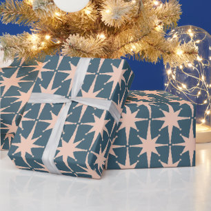 Moderne Retro-Stars aus dem Mittelalter Stahlblau Geschenkpapier