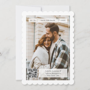 Moderne Retro-Stempel-QR-Code-Hochzeit Zweiseitige Save The Date