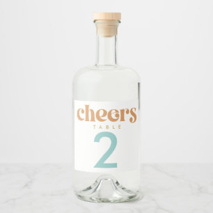 Moderne Retro-Strand-Hochzeitstisch-Nummer Alkoholflaschenetikett