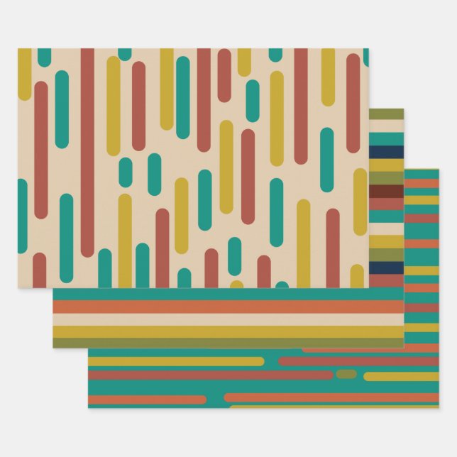 Moderne Retro-Streifen in mittleren Mod-Farben Geschenkpapier Set (Set)