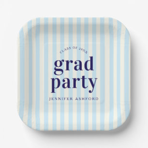 Moderne Retro Stripes Navy Blue Graduation Party Pappteller
