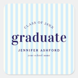 Moderne Retro Stripes Navy Blue Graduation Party Quadratischer Aufkleber