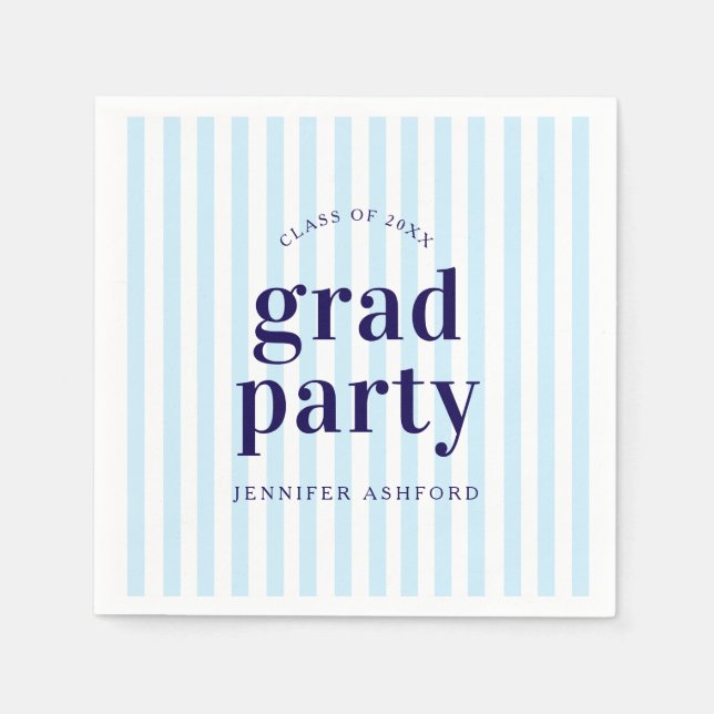 Moderne Retro Stripes Navy Blue Graduation Party Serviette (Vorderseite)