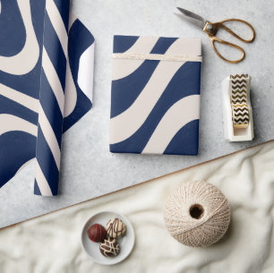 Moderne Retro Summer Blue Waves Streifen Geschenkpapier