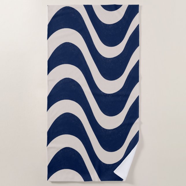 Moderne Retro Summer Blue Waves Streifen Strandtuch (Vorderseite)