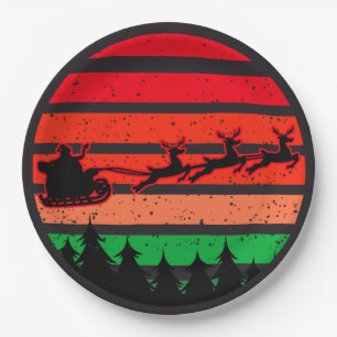 Moderne Retro-Sunset Red Green Santa Silhouette 9" Pappteller