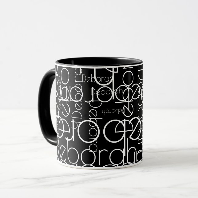 Moderne Retro Thin Schriftart Typografy b&w Tasse (Vorderseite Links)