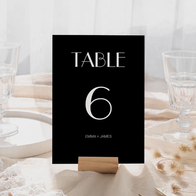 Moderne Retro-Tischnummer in solider schwarzer Far Tischnummer (Modern Retro Solid Black Wedding Table Number)