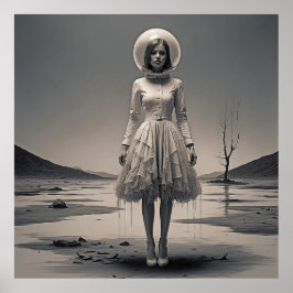 Moderne Retro-Traumwelt: Mädchen im Fokus Poster