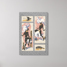 Moderne Retro Tribal Dancers_Black_Gray_Pink_Blue Leinwanddruck