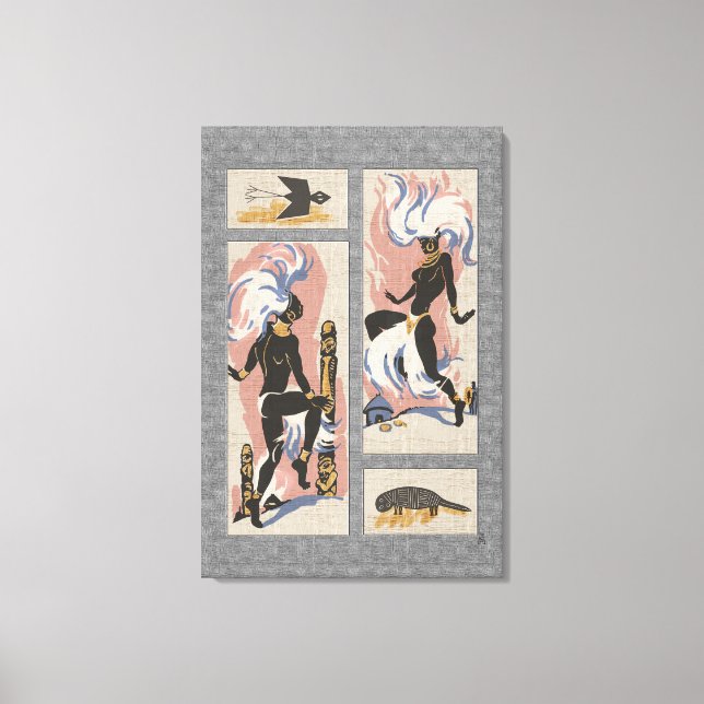 Moderne Retro Tribal Dancers_Black_Gray_Pink_Blue Leinwanddruck (Vorderseite)