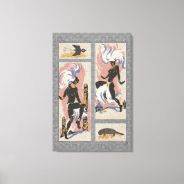 Moderne Retro Tribal Dancers_Black_Gray_Pink_Blue Leinwanddruck