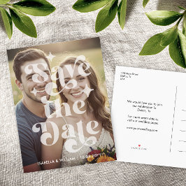 Moderne Retro-Typografie Foto-Hochzeit Speichern S Ankündigungspostkarte