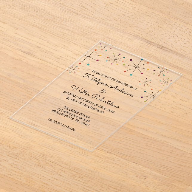 Moderne Retro-Vintage Hochzeit im Mittelalter Acryleinladungen (Ablage )