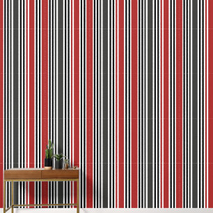 Moderne Retro Vintage Rot Schwarz Grau Streifen Tapete