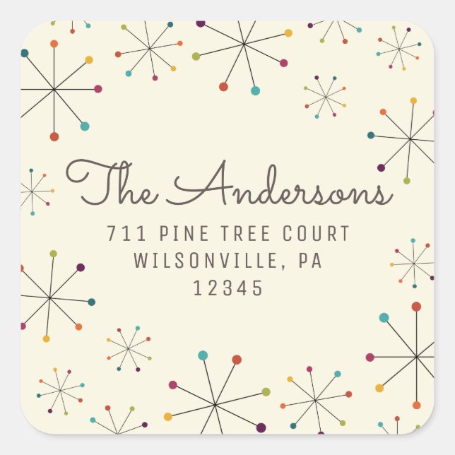 Moderne Retro-Vintage Rücksendeadresse des Mittelj Quadratischer Aufkleber (Vorderseite)