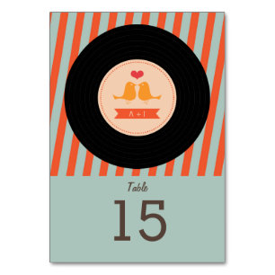 Moderne Retro Vinyl Record Orange Sky Blue Wedding Tischnummer