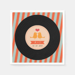 Moderne Retro Vinyl Record Sky Blue Orange Wedding Serviette
