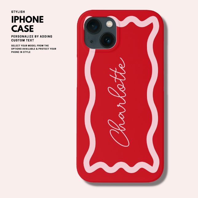 Moderne Retro Wave in rosa und rotem Monogramm Case-Mate iPhone Hülle (Von Creator hochgeladen)