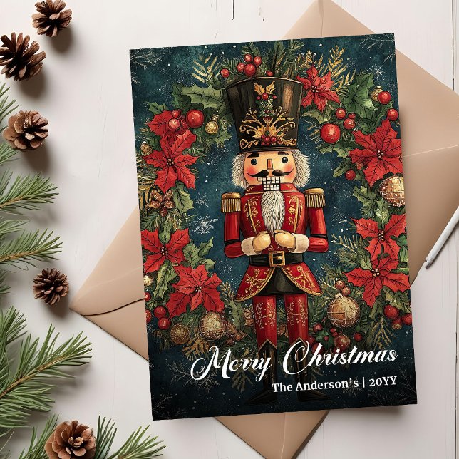 Moderne Retro-Weihnachtsnussknacker editierbar Feiertagskarte (Modern retro Christmas nutcracker editable Holiday Card)