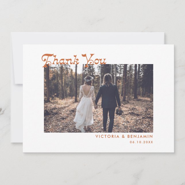 Moderne Retro Whimsical Foto Hochzeit Dankeskarte (Vorderseite)