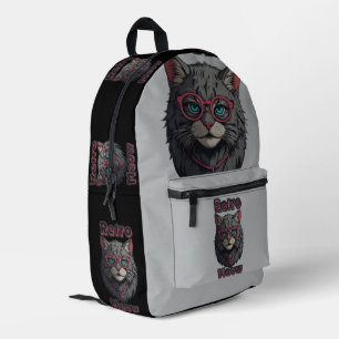 Moderne Retro Wild GrayCat Illustration Bedruckter Rucksack
