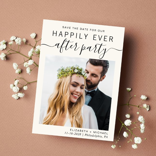 Moderne Rezeption Foto Creme Save The Date (A stylish save the date announcement for a reception to celebrate your elopement or private wedding)