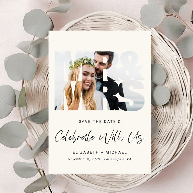 Moderne Rezeption für Foto-Creme Save The Date (A chic Save The Date photo announcement for a post-wedding reception to celebrate your marriage)