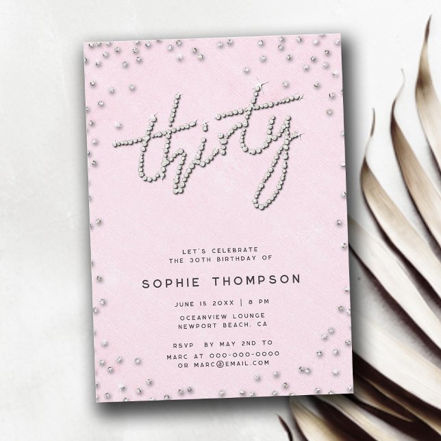 Moderne Rhinestones Kalligraphie Pink 30. Geburtst Einladung (rhinestones modern calligraphy pink elegant 30th birthday invitation for women)