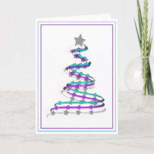 Moderne Ribbon Weihnachtsbaum Kunst Lila und Aquam Feiertagskarte
