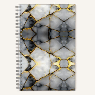 Moderne Rissige Gold Weiße und schwarze Marmor Notizbuch