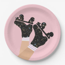 Moderne Roller Skate Derby Pink Party Pappteller