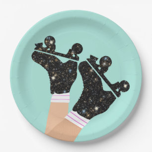 Moderne Roller-Skate Roller Derby Mint Pappteller