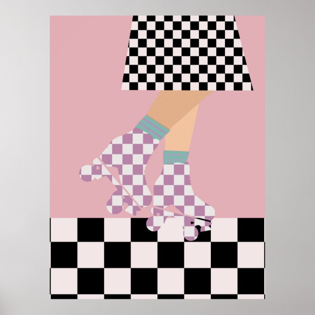 Moderne Roller Skaten Girl Art Karo Poster (Vorne)