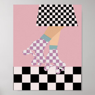 Moderne Roller Skaten Girl Art Karo Poster