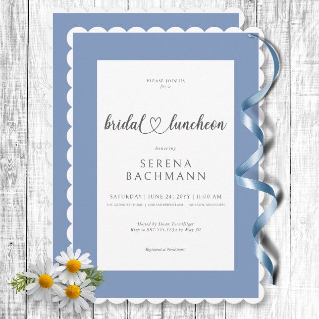 Moderne Romantik Blau & Weiß Bridal Luncheon Einladung (Modern Romantic Blue & White Bridal Luncheon Invitation)