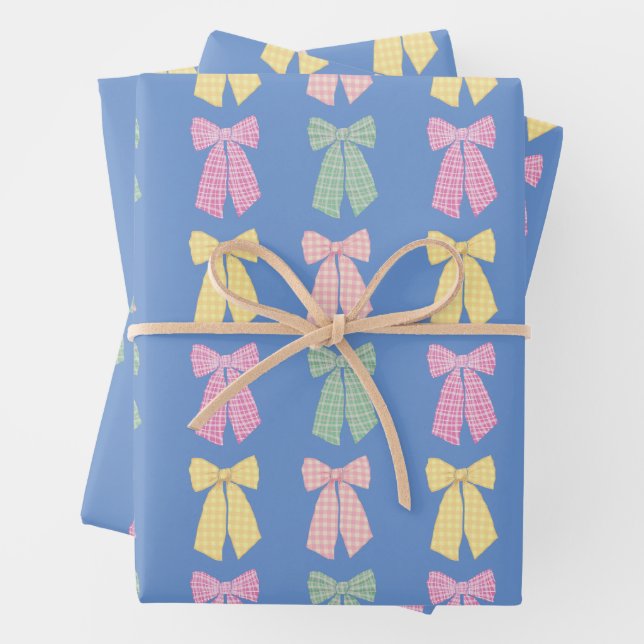 Moderne Romantik Coquette Hair Bow Muster Blau Geschenkpapier Set (Beispiel)