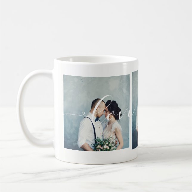 Moderne Romantik | Liebe Immer Skript Drei Fotos Kaffeetasse (Links)