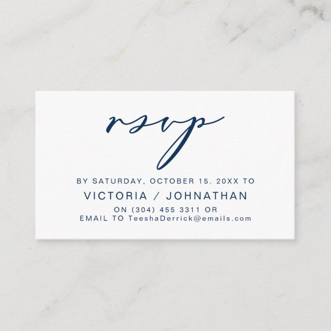 Moderne Romantik, Navy Blue, Wedding RSVP Begleitkarte (Vorderseite)