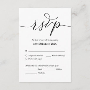 Moderne Romantik, Schwarze Schrift, Hochzeitsessen Begleitkarte