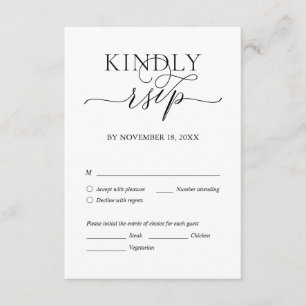 Moderne Romantik, Schwarze Schrift, Hochzeitsessen Begleitkarte