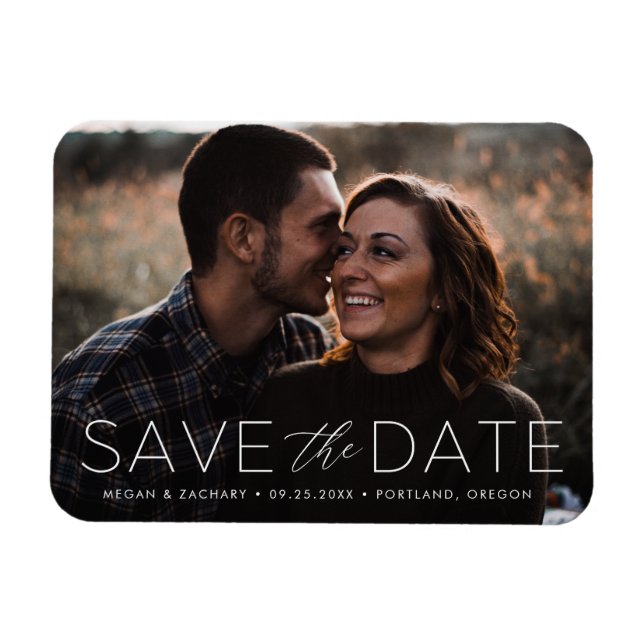 Moderne Romantik Weiße Überlagerung Save the Date  Magnet (Horizontal)