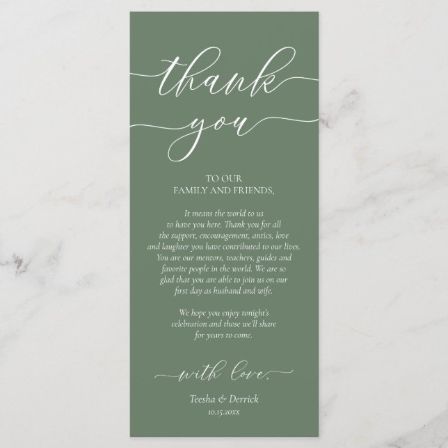 Moderne Romantische Dinner Place Einstellung Danke Programm (Vorderseite)