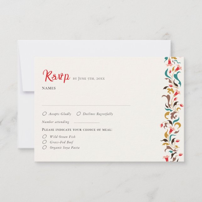 Moderne romantische Elegante Blumenzeremonie RSVP Karte (Vorderseite)