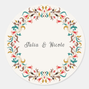 Moderne Romantische Elegante Florale Hochzeitskron Runder Aufkleber