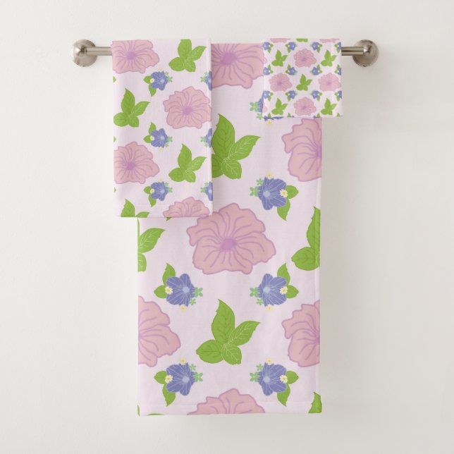 Moderne romantische farbenfrohe Blumenmuster Bath  Badhandtuch Set (Insitu)