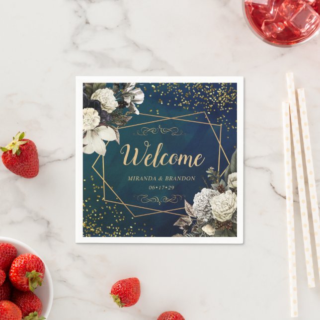 Moderne romantische Goldkleider-Hochzeit Serviette (Beispiel)